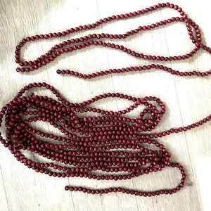 Cranberry Red Wood Wooden Beaded Garland Christmas Tree 2 Strands 326" & 101"